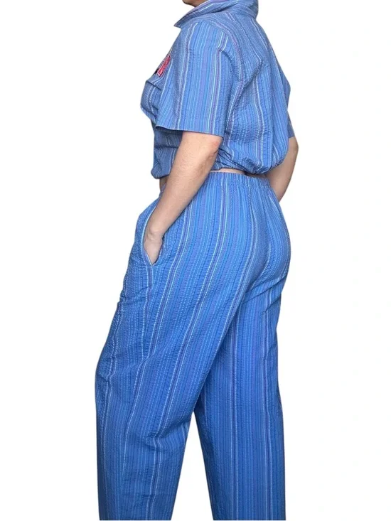 Blue Striped Embroidered Two-Piece Set - Picture 6 of 7